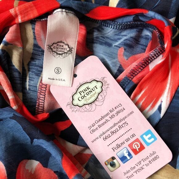 Navy & Red Floral Cut Out Dress Small NWT - Picture 5 of 6